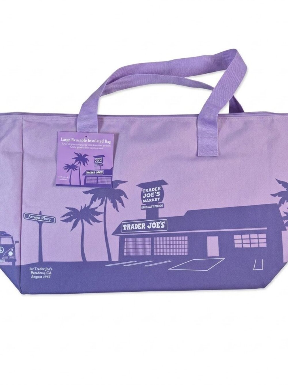 Trader Joes Purple Large Insulated Reusable Grocery Bag Zippered Tote - Picture 3 of 11